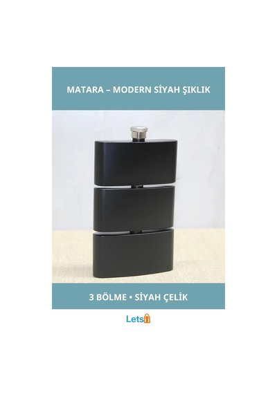 3 Katlı Paslanmaz Çelik Matara Siyah Renk Modern Tasarım Çok Renkli