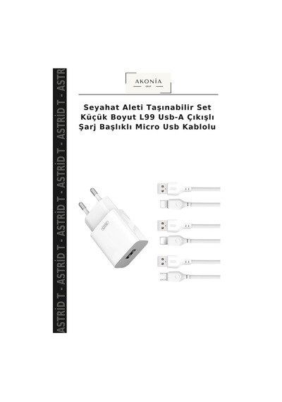 Seyahat Aleti Taşınabilir Set Küçük Boyut L99 Usb-a Çıkışlı Şarj Başlıklı Micro Usb Kablolu