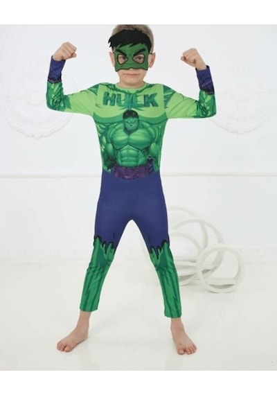 Pijama Moda Erkek Çocuk Yeşil Hulk Karakter Detaylı Kostüm Yeşil