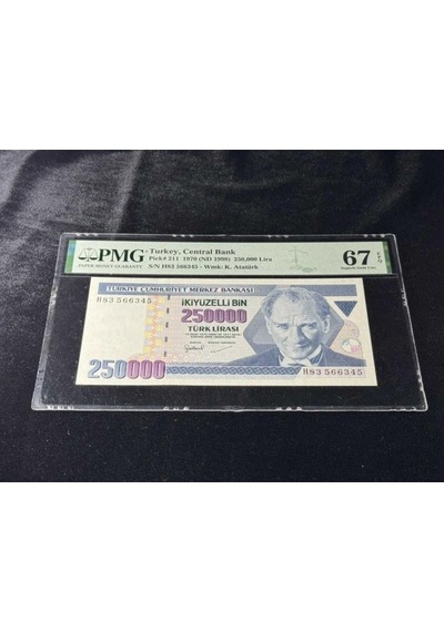 Türk Lirası Pmg 67 Epq Superb Gem Unc 250.000 Lira P 211 1970 Nd 1998 S/n H83 7. Emisyon 3. Terti