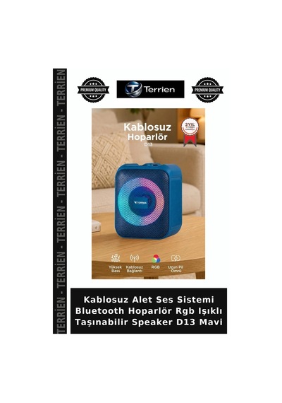 Kablosuz Alet Ses Sistemi Bluetooth Hoparlör Rgb Işıklı Taşınabilir Speaker D13 Mavi