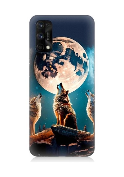 Realme 7 Pro Uyumlu 3 Kurt Ve Dolunay Desenli Silikon Kılıf