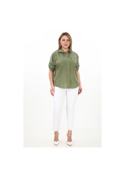 Lady Majestic %100 Cotton Yazlık Organik Büyük Beden Kadın Gömlek Haki