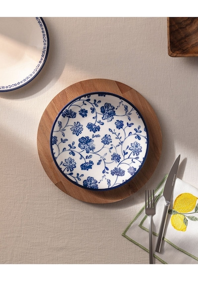 Madame Coco Rêve Bleu Fleur pasta tabağı 19 cm Mavi - Beyaz