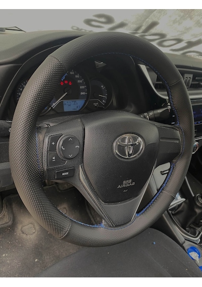Dikişli Direksiyon Kılıfı Siyah / Noktalı Deri Mavi Dikişli Toyota Corolla 2002-2026 Arası Renkli