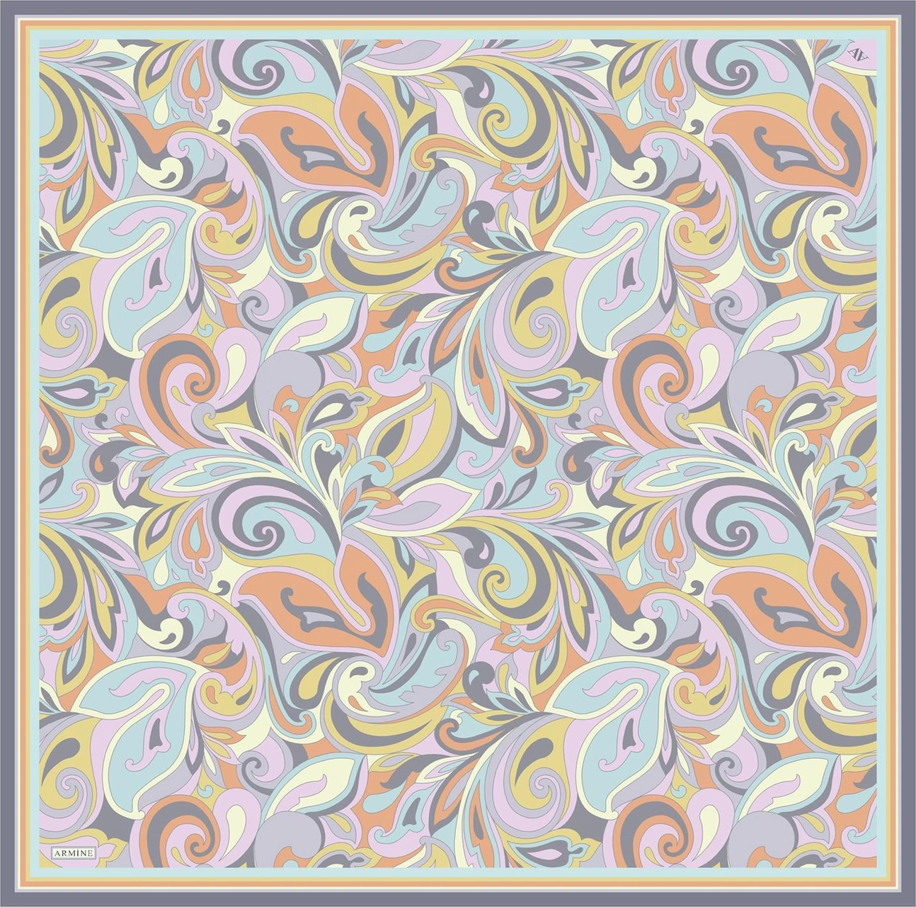 Armine Etnik Desenli Saf İpek Twill Eşarp 9323d 81 Lila