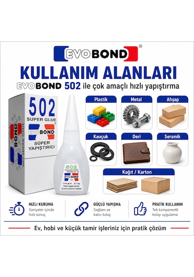 Evobond 502 Süper Hızlı 20 Gr Japon Yapıştırıcı 6 Adet