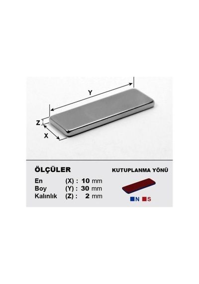5 Adet 30x10x2 mm Neodyum Mıknatıs Dikdörtgen