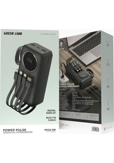 Green Lion Power Pulse 30000mah Pd 22.5w Powerbank Siyah Taşınabilir Şarj Cihazları