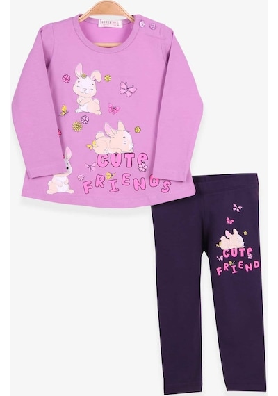 Breeze Kız Bebek Taytlı Takım Tavşan Baskılı Lila (9 Ay-3 Yaş)