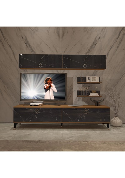 Decoraktiv Eko 5 Mdf Std Gold Tv Ünitesi Tv Sehpası Ceviz - Siyah Mermer