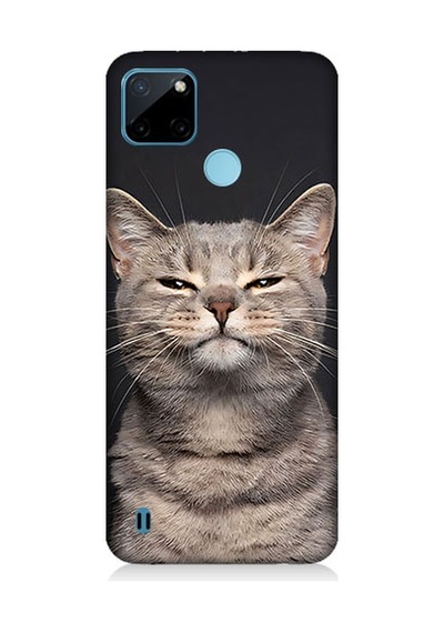 Realme C21y Uyumlu Gri Kedi Desenli Silikon Kılıf