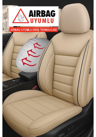 Jet Bej Deri Oto Koltuk Kılıfı- Toyota Corolla-auris-yaris İle Uyumlu Bej
