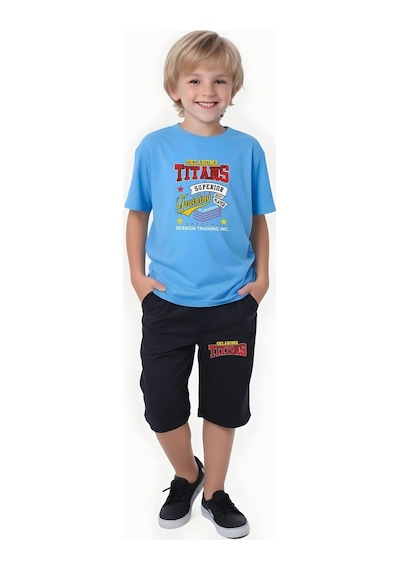 Fyk Kids Erkek Çocuk Yazlık Titans Baskılı Alt-üst Takım Mavi