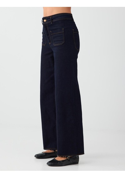 Jimmy Key İndigo Mavi Rahat Kesim Bol Paça Yüksek Bel Denim Pantolon 6ww187147448