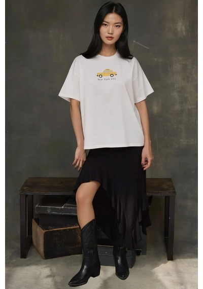 Hiccup Kadın %100 Pamuk Bisiklet Yaka Oversize Beyaz Baskılı T-shirt Sarı Hiccup Kadın %100 Pamuk Bisiklet Yaka Oversize Beyaz Baskılı T-shirt Sarı