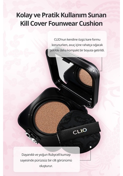 Cıca İçerikli, Yüksek Kapatıcı Yarı Mat Clıo Kill Cover Founwear Cushion Set 19c Light Spf40pa++