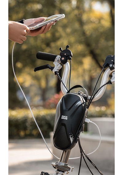 Rockbros 1.3l Elektrikli Scooter Gidon Çantası - 200g Ultra Hafif Sert Kabuk Su Geçirmez Reflektörlü Antrasit - Siyah