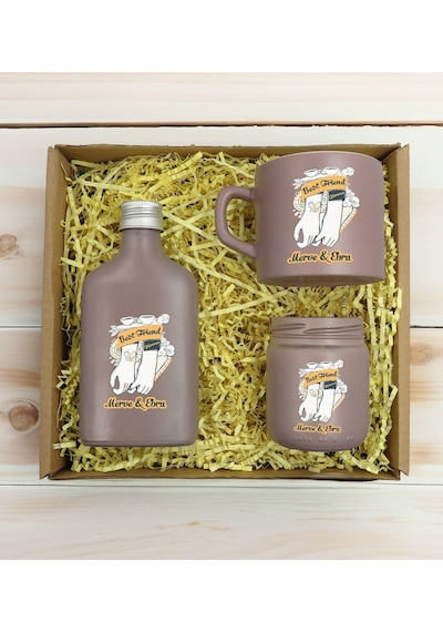 Bk Gift Kişiye Özel İsimli Dtf Best Friend Temalı Mat Gri Kahve Fincanı & Kolonya & Mum Hediye Seti-4, Arkadaşa Hediye, Doğum Günü Hediyesi Kobitmeyen