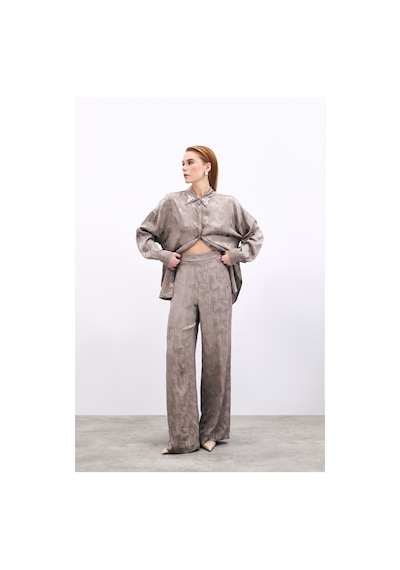 Sateen Jakarlı Salaş Pantolon - Vizon