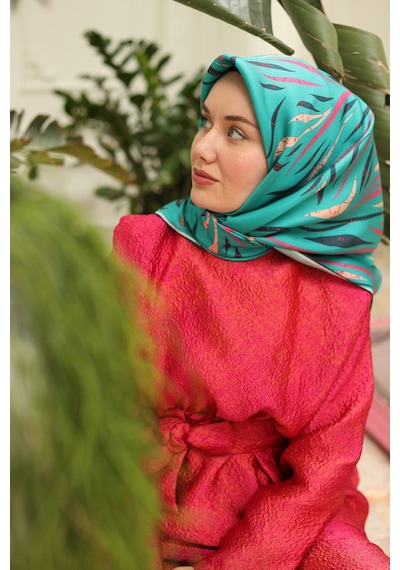 Silk Home Yeşil Pembe Desenli Tivil İpek Eşarp 11432-36 Çok Renkli