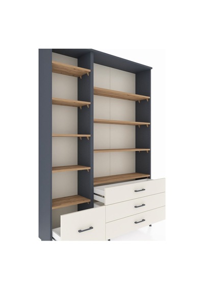 Arges Dolap 9 Raflı 4 Çekmeceli 132x30x195 Antrasit-çam/aytaşı Antrasit