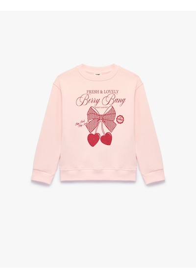 Koton Üç İplik Uzun Kollu Bisiklet Yaka Simli Kalpli Fiyonk Baskılı Sweatshirt Pembe 7wkg10037ak Gül Koton Üç İplik Uzun Kollu Bisiklet Yaka Simli Kalpli Fiyonk Baskılı Sweatshirt Pembe 7wkg10037ak Gül