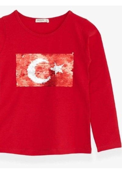 Breeze Çocuk Oynar Pullu Pamuklu Uzun Kollu T-shirt-14704 KIrmızı