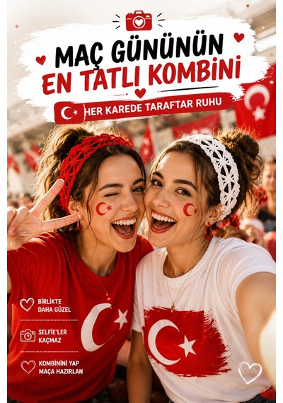 Türkiye Kadın Taraftar Bandanası El Örgüsü Kırmızı Beyaz Saç Bandı Milli Takım Kombini Ayarlanabilir İkili Set