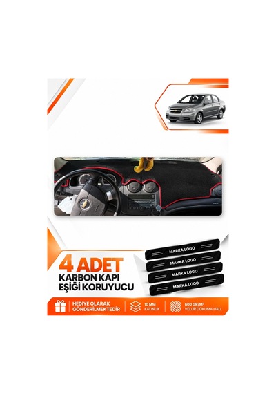 Chevrolet Aveo T250 2006-2011 Uyumlu Ön Torpido Koruma Kılıfı Örtüsü - Siyah Kırmızı