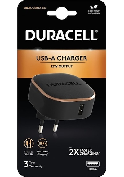 Duracell 12W 1XUSB Telefon/Tablet Şarj Cihazı Siyah