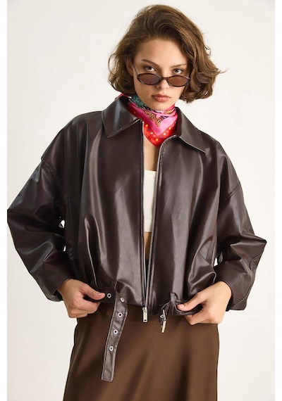 Shade Kadın Oversize Tokalı Deri Ceket 3137 60284058 - Kahve
