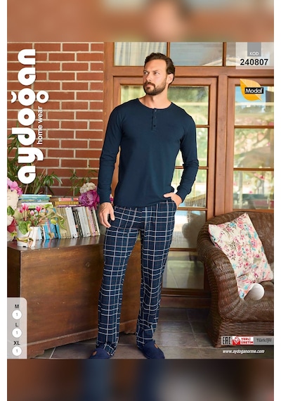 Aydoğan Erkek Civan Patlı Modal Lacivert Pijama Takım 240807
