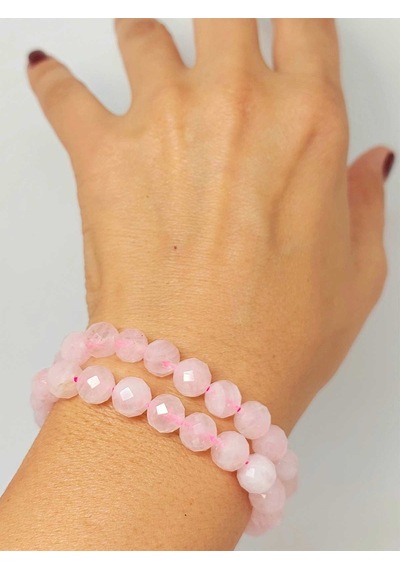 Pembe Kuvars Taşı Faset Kesim 8mm Unisex İkili Bileklik 42560 Çok Renkli