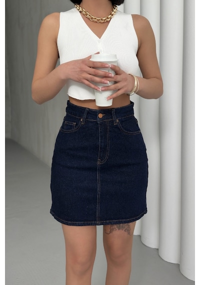 Dar Kalıplı Normal Belli Cepli Ve Astarsız Kısa Boy Kadın Kot Etek Mini Slaplı Lacivert Denim Slaplı Lacivert Dar Kalıplı Normal Belli Cepli Ve Astarsız Kısa Boy Kadın Kot Etek Mini Slaplı Lacivert Denim Slaplı Lacivert