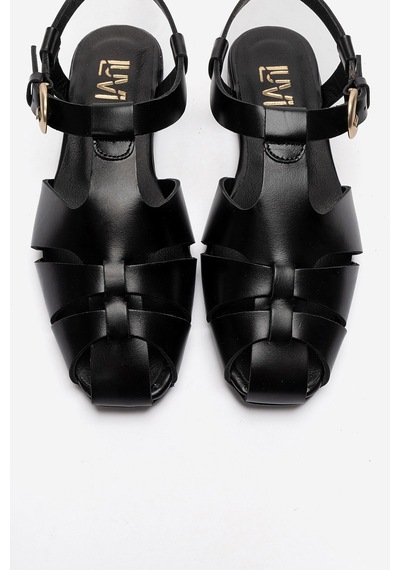 Luvi Shoes Jandor Siyah Hakiki Deri Kadın Sandalet