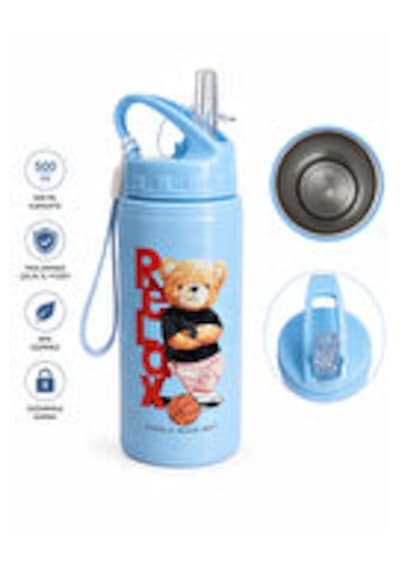 Alüminyum Matara 500 Ml Çocuk Su Matarası Pipetli Sızdırmaz Dayanıklı Taşıma İpli Belkıs Mavi