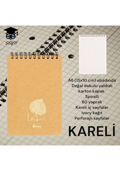 A6 10x15 Cm Kareli 80 Yaprak Üstten Telli Defter Karton Kapak Krem Renk Kağıt 1. Hamur Not Defteri Sarı