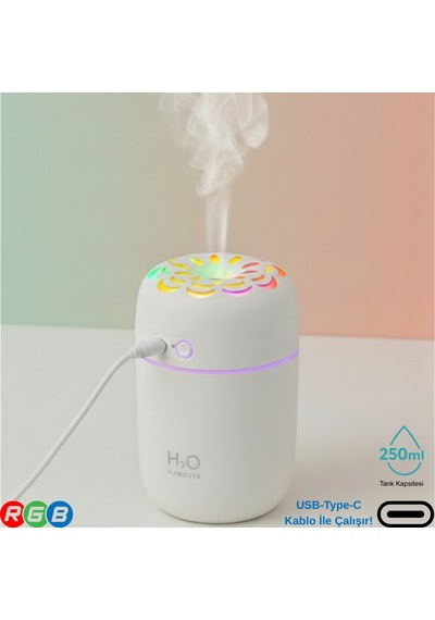 250ml Rgb Işıklı Süper Sessiz Type-c Mini Hava Nemlendirici & Aroma Difüzör