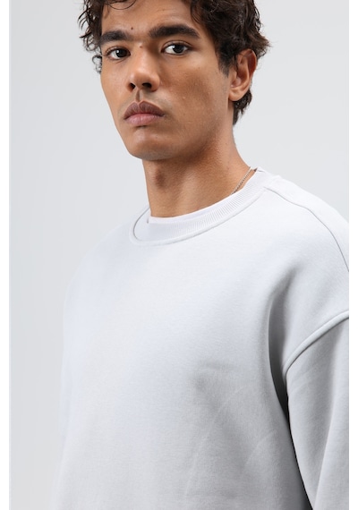 Vamos Basic Oversize Yıkamalı Sweatshirt Açık Gri