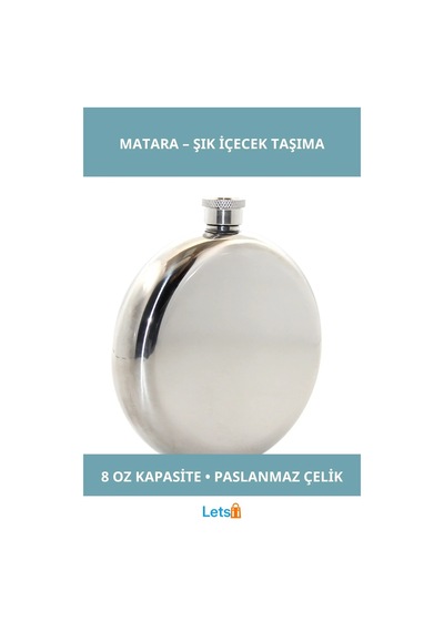 Paslanmaz Çelik Yuvarlak 8 Oz Tekli Matara Şık Çelik Renk Çok Renkli