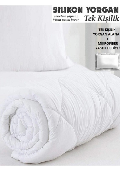 Antialerjik Silikon Tek Kişilik Yorgan Microfiber Yastık Beyaz