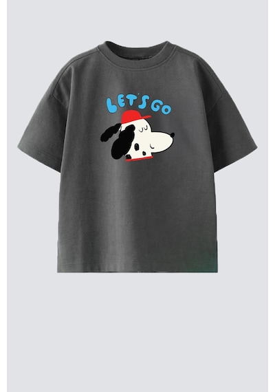 Monila Erkek Çocuk Pamuklu Bisiklet Yaka Baskılı T-shirt Antrasit