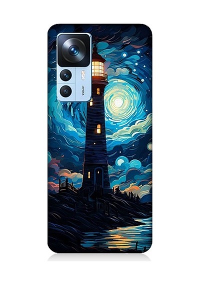 Xiaomi Mi 12t Pro Uyumlu Ay Işığında Yalnız Deniz Feneri Desenli Silikon Kılıf