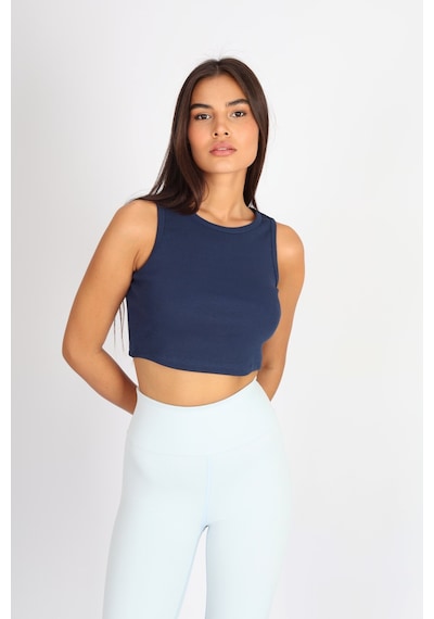 Soft&Basic Kadın İndigo Basic Halter Yaka Esnek Biyeli Kaşkorse Kumaş Crop Top Body Atlet İndigo