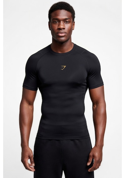 Premium Shark Gold Logo Siyah Kısa Kol Compression Erkek T-shirt Spor Gym Fitness Boks Kickboks 2 Siyah