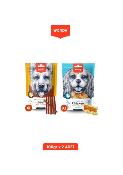 2li Set - Dana Biftek Dilimleri Ve Ödül Bisküvisi Tavuk Sargılı Köpek Ödül Maması Köpek Ödülü 100 Gr