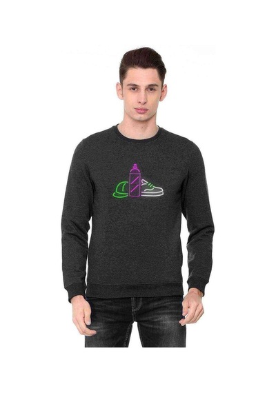 Grafitti Neon Light Baskılı Füme Antrasit Erkek Sweatshirt