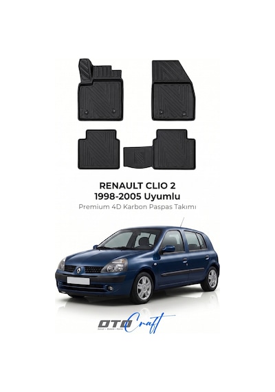 Otocraft Renault Clio 2 1998-2005 Araca Özel 4d Karbon Oto Paspas Havuzlu Tam Set