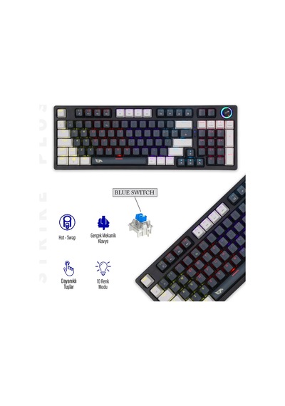 Gameagle Strike Plus MK-96X1ABB Mekanik Işıklı Blue Switch Gamer Oyuncu Klavye